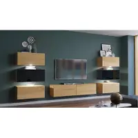 Furnitech Wohnwand Wohnzimmer - Wohnzimmer Möbel mit LED Weiß - Hängend Wohnwand Modern - Regale und TV Schrank (Henri AN72-19DB-HGM14 -1B - 316cm)