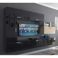 Furnitech Wohnwand Wohnzimmer - Wohnzimmer Möbel mit LED Blau - Hängend Wohnwand Modern - Regale und TV Schrank (Future C10_HGM_BS_9 1B)
