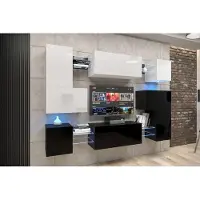 Furnitech Wohnwand Wohnzimmer - Wohnzimmer Möbel mit LED Blau - Hängend Wohnwand Modern - Regale und TV Schrank (Albania AN3N-21WB-HG4-1B)