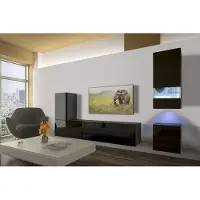 Furnitech Colmar N18 1A Modernes Wohnzimmer Wohnwände Wohnschränke Schrankwand Schwarz Weiß Hochglänzend (LED weiß, AN18-18B-HG1 1B)