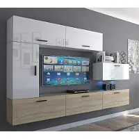 Furnitech Wohnwand Wohnzimmer - Hängend Wohnwand Modern - Regale und TV Schrank - Wohnzimmer Möbel ohne LED (Future C10_HGM_WS_17 1A)