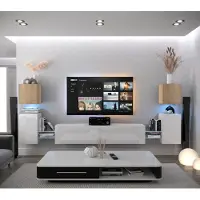 Furnitech Wohnwand Wohnzimmer - Wohnzimmer Möbel mit LED Blau - Hängend Wohnwand Modern - Regale und TV Schrank (AN105-21SW-HGM2 1C)