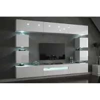 Furnitech Wohnwand Wohnzimmer - Wohnzimmer Möbel mit LED RGB - Hängend Wohnwand Modern mit Regalemit Regale und TV Schrank (Future C81-HG-W2 1B - 273 cm)