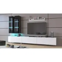 Furnitech Wohnwand Wohnzimmer - Wohnzimmer Möbel mit LED Blau - Hängend Wohnwand Modern - Regale und TV Schrank (Egina AN50-18WB-HG7 1A)