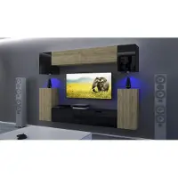 Furnitech Wohnwand Wohnzimmer - Wohnzimmer Möbel mit LED RGB - 16 Farben - Hängend Wohnwand Modern - Regale und TV Schrank (AN43-17SB-HGM43 1B)