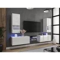 Furnitech Wohnwand Wohnzimmer - Wohnzimmer Möbel mit LED Blau - Hängend Wohnwand Modern - Regale und TV Schrank (AN21-NEW-21W-HG2-1C)