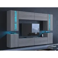 Furnitech Wohnwand Eiche Sonoma | Hängend Wohnwand Modern | Wohnzimmer Schrankwand mit Regale und TV Schrank | Wohnzimmer Möbel ohne LED