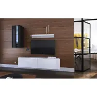 Furnitech Wohnwand Wohnzimmer - Wohnzimmer Möbel mit LED Weiß - Hängend Wohnwand Modern - Regale und TV Schrank (Mery AN271-17BW-HG23 1A Klein)
