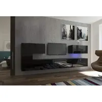 Furnitech Wohnwand Wohnzimmer - Wohnzimmer Möbel mit LED Blau - Hängend Wohnwand Modern - Regale und TV Schrank (AN12-18B-HG1 1B)