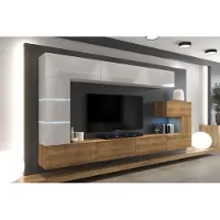 Furnitech Wohnwand Wohnzimmer - Wohnzimmer Möbel mit LED RGB - 16 Farben - Hängend Wohnwand Modern - Wohnzimmer Schrankwand mit Regale und TV
