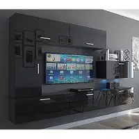 Furnitech Wohnwand Wohnzimmer - Hängend Wohnwand Modern - Regale und TV Schrank - Wohnzimmer Möbel ohne LED (Future C10/HG/B1 1B)