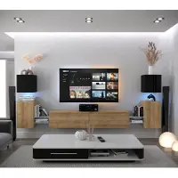 Furnitech Wohnwand Wohnzimmer - Hängend Wohnwand Modern - Regale und TV Schrank - Wohnzimmer Möbel ohne LED (AN105-21BDZ-HGM6 1C)
