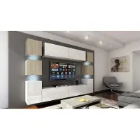 Furnitech Wohnwand Wohnzimmer - Wohnzimmer Möbel mit LED RGB - 16 Farben - Hängend Wohnwand Modern - Regale und TV Schrank (Future 14_HGM_WS_14 1A - 256 cm)