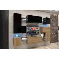 Furnitech Wohnwand Wohnzimmer - Hängend Wohnwand Modern - Regale und TV Schrank - Wohnzimmer Möbel ohne LED (Albania AN3N-21BDZ-HGM31-1A)