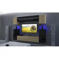 Furnitech Wohnwand Wohnzimmer - Hängend Wohnwand Modern - Regale und TV Schrank - Wohnzimmer Möbel ohne LED (AN43-17SB-HGM42 1B)