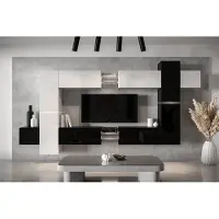 Furnitech Wohnwand Wohnzimmer - Wohnzimmer Möbel mit LED Blau - Wohnzimmer Schrankwand(AN91NEW-21WB-HG3)