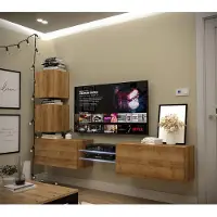 Furnitech Wohnwand Wohnzimmer - Hängend Wohnwand Modern - Regale und TV Schrank - Wohnzimmer Möbel ohne LED (AN100-21DZ-M6-1A)