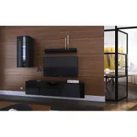 Furnitech Wohnwand Wohnzimmer - Wohnzimmer Möbel mit LED RGB - 16 Farben - Hängend Wohnwand Modern - Regale und TV Schrank (Mery AN271-17B-HG20 1A Klein)