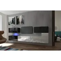 Furnitech Wohnwand Wohnzimmer - Wohnzimmer Möbel mit LED Weiß - Hängend Wohnwand Modern - Regale und TV Schrank (AN12-18BW-HG3 1B)