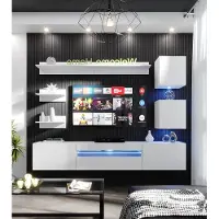 Furnitech Wohnwand Wohnzimmer, Möbel, Hängend Wohnwand Modern, Schrankwand mit Regale, TV Schrank, 239 cm, Weiß Matt M27-24M-W2 1B mit LED RGB