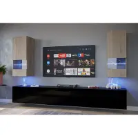 Furnitech Wohnwand Wohnzimmer - Wohnzimmer Möbel mit LED Weiß - Wohnzimmer Schrankwand(Sezana AN21-18SB-HGM8 1A)