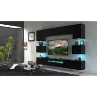 Furnitech Wohnwand Wohnzimmer - Wohnzimmer Möbel mit LED Weiß - Wohnzimmer Schrankwand(Besta GAN1-17B-M7-1B Matt)