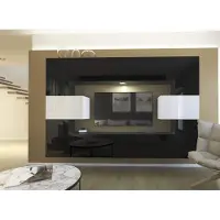Furnitech Wohnwand Wohnzimmer - Wohnzimmer Möbel mit LED Blau - Hängend Wohnwand Modern - Regale und TV Schrank (Monaco AN4-17BW-HG21 1B)