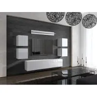 Furnitech Wohnwand Wohnzimmer - Hängend Wohnwand Modern - Regale und TV Schrank - Wohnzimmer Möbel ohne LED (Future C41/HG/W/2 1C)