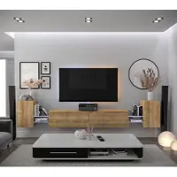 Furnitech Wohnwand Wohnzimmer - Hängend Wohnwand Modern - Regale und TV Schrank - Wohnzimmer Möbel ohne LED (AN103-21DZ-M6-1C)