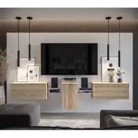Furnitech Wohnwand Wohnzimmer - Wohnzimmer Möbel mit LED RGB - 16 Farben - Hängend Wohnwand Modern - Regale und TV Schrank (AN98-2S-M5-1B)