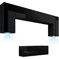 Furnitech Wohnwand Wohnzimmer - Wohnzimmer Möbel mit LED Blau - Hängend Wohnwand Modern - Regale und TV Schrank (Future C2/HG/B1 1B)