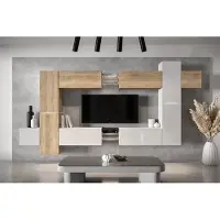 Furnitech Wohnwand Wohnzimmer - Wohnzimmer Schrankwand (AN91NEW-21SW-HGM25)
