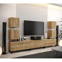 Furnitech Wohnwand Wohnzimmer - Hängend Wohnwand Modern - Regale und TV Schrank - Wohnzimmer Möbel ohne LED (AN107-21DZ-M6)