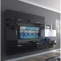 Furnitech Wohnwand Wohnzimmer | Wohnzimmer Möbel mit LED Weiß | Hängend Wohnwand Modern | Wohnzimmer Schrankwand mit Regale und TV Schrank (Future C10/HG/BW2 1B)