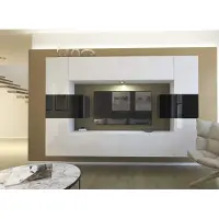Furnitech Wohnwand Wohnzimmer - Wohnzimmer Möbel mit LED Weiß - Hängend Wohnwand Modern - Regale und TV Schrank (Monaco AN4-17WB-HG23 1B)