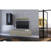Furnitech Wohnwand Wohnzimmer - Wohnzimmer Möbel mit LED RGB - 16 Farben - Hängend Wohnwand Modern - Regale und TV Schrank (Mery AN271-17SB-HGM41 1B Groß)