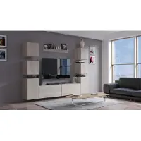 Furnitech Wohnwand Wohnzimmer - Wohnzimmer Möbel mit LED RGB - 16 Farben - Hängend Wohnwand Modern - Regale und TV Schrank (Future C34-M-S3 1B)