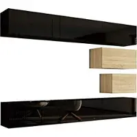 Furnitech Wohnwand Wohnzimmer - Wohnzimmer Möbel mit LED Weiß - Hängend Wohnwand Modern - Regale und TV Schrank (Future C16/HGM/BS/5 1A - 249 cm)