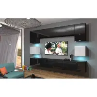 Furnitech Wohnwand Wohnzimmer - Wohnzimmer Möbel mit LED RGB - Hängend Wohnwand Modern - Wohnzimmer Schrankwand(Nowara AN1-17BW-HG22 1B)