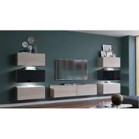 Furnitech Wohnwand Wohnzimmer - Hängend Wohnwand Modern - Regale und TV Schrank - Wohnzimmer Möbel ohne LED (Henri AN72-19SB-HGM10-1B - 316cm)