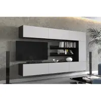 Furnitech Wohnwand 249 cm, Möbel-Set fürs Wohnzimmer, Weiß Matt, Schwarz Matt, Moderne Schränke, Regale, Funktionalität, Modell AN142-1A