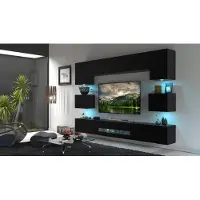 Furnitech Wohnwand Wohnzimmer - Wohnzimmer Möbel mit LED Weiß - Hängend Wohnwand Modern - Regale und TV Schrank (Besta DAN1-17B-M7-1B Matt)