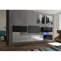 Furnitech Wohnwand Wohnzimmer - Wohnzimmer Möbel mit LED Blau - Hängend Wohnwand Modern - Regale und TV Schrank (AN12-18BW-HG3 1A)