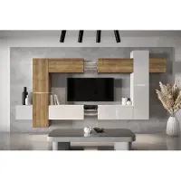 Furnitech Wohnwand Wohnzimmer - Wohnzimmer Möbel mit LED RGB - Wohnzimmer Schrankwand(AN91NEW-21DZW-HGM26)