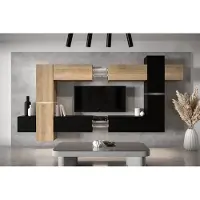 Furnitech Wohnwand Wohnzimmer - Wohnzimmer Möbel mit LED RGB - 16 Farben - Hängend Wohnwand Modern - Regale und TV Schrank (AN91NEW-21SB-M14 MATT)