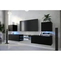 Furnitech Wohnwand Wohnzimmer - Wohnzimmer Möbel mit LED Weiß - Hängend Wohnwand Modern - Wohnzimmer Schrankwand(D144N-21B-M3-1A)