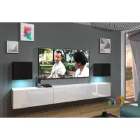 Furnitech Wohnwand Wohnzimmer - Wohnzimmer Möbel mit LED Blau - Hängend Wohnwand Modern - Regale und TV Schrank (Lace AN22-18BW-HG5 1B)