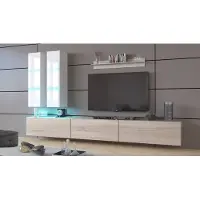 Furnitech Wohnwand Wohnzimmer - Wohnzimmer Möbel mit LED Blau - Hängend Wohnwand Modern - Regale und TV Schrank (Egina AN50-18WS-HGM4 1A)