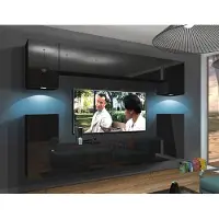 Furnitech Wohnwand Wohnzimmer - Wohnzimmer Möbel mit LED Blau - Hängend Wohnwand Modern - Wohnzimmer Schrankwand mit Regale und TV Schrank (Rodos AN43/17B/HG20 1A)