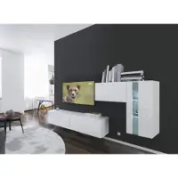 Furnitech Wohnwand Wohnzimmer - Wohnzimmer Möbel mit LED Blau - Hängend Wohnwand Modern - Regale und TV Schrank (Cholet AN11-18W-HG2 1B)